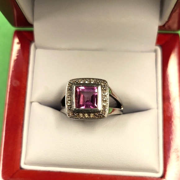 P☆M Sterling Silver Jewelry - Pink Halo Ring with Accent Stones